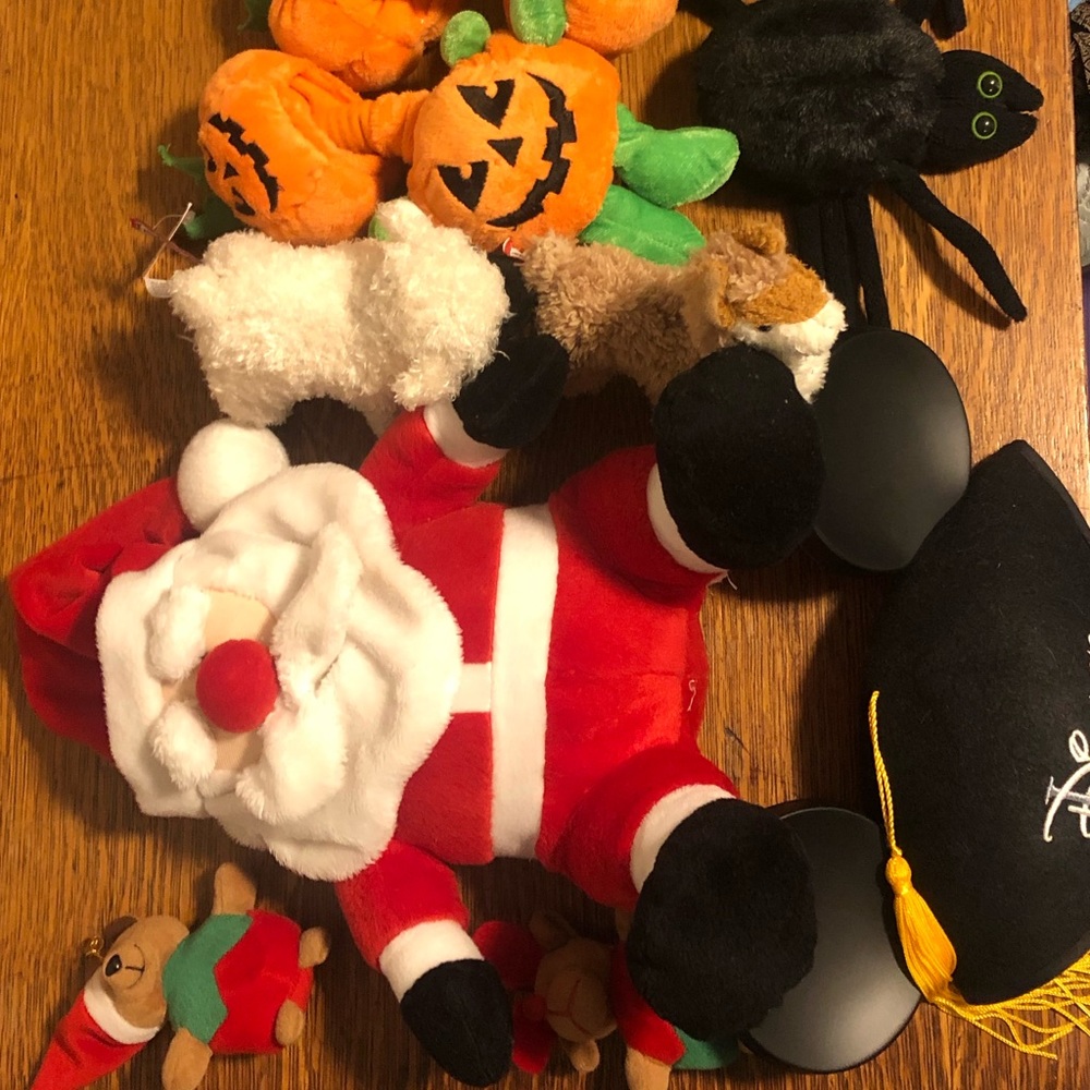 Plushies Collection of 10 - Halloween, Christmas, Animals + Disney Cap (new)